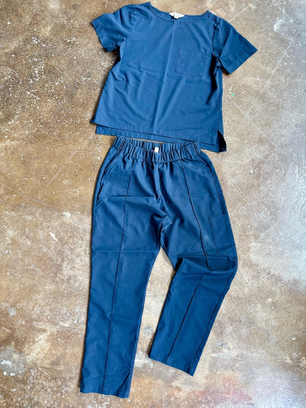 Fabled Scrubs. Navy Women's Pantsuit Set - Relaxed Top & Elastic Waist Pants